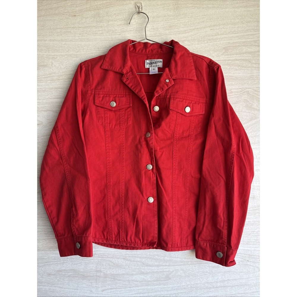 VTG! Pendleton Red Denim Jean Jacket Women's M Cotton Button Front Classic
